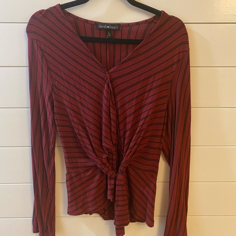 Red and black striped top